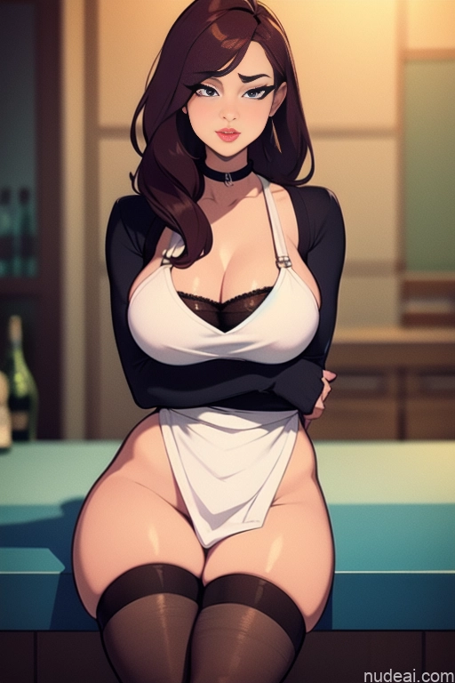 related ai porn images free for Woman Beautiful Tall Perfect Body Long Hair 20s Serious Seductive Ginger Dutch Bar Apron Choker Thigh Socks