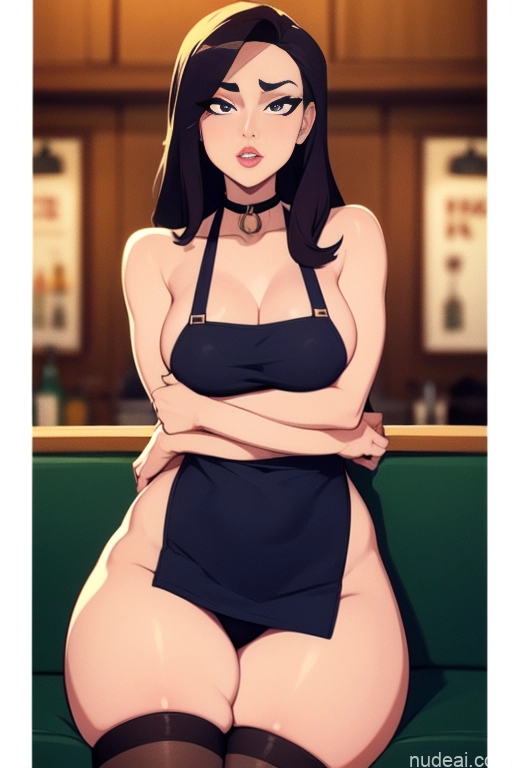 related ai porn images free for Woman Beautiful Tall Perfect Body Long Hair 20s Serious Seductive Ginger Dutch Bar Apron Choker Thigh Socks