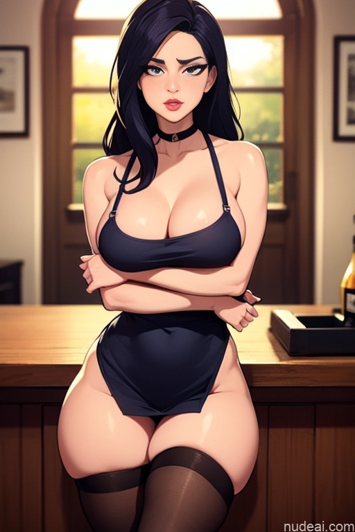 related ai porn images free for Woman Beautiful Tall Perfect Body 20s Serious Seductive Ginger Messy Dutch Bar Apron Choker Thigh Socks Waitress