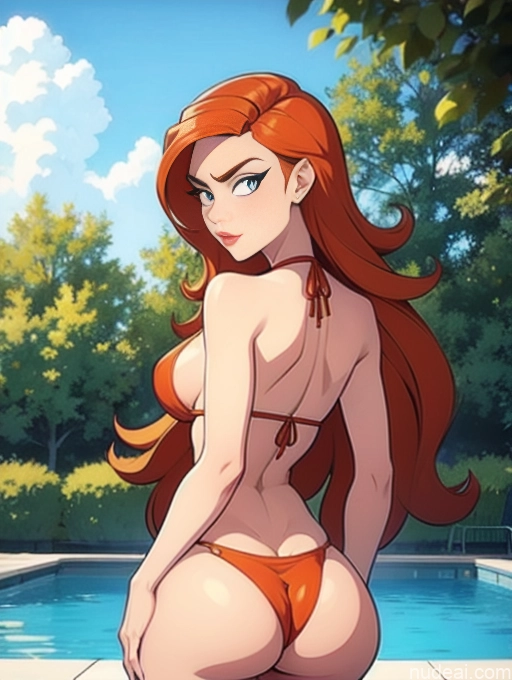related ai porn images free for Woman Perfect Body Tall Beautiful 20s Serious Ginger Long Hair Dutch Pool Back View Bikini