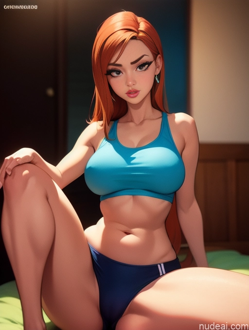 related ai porn images free for Woman Beautiful Tall Perfect Body Long Hair 20s Serious Seductive Ginger Dutch Bedroom Spreading Legs Short Shorts Sports Bra