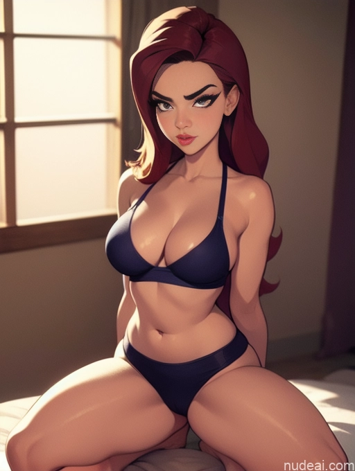 related ai porn images free for Woman Beautiful Tall Perfect Body Long Hair 20s Serious Seductive Ginger Dutch Bedroom Short Shorts Sports Bra Pet Play
