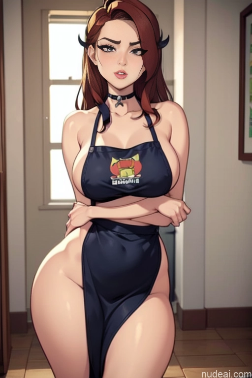 related ai porn images free for Woman Beautiful Tall Perfect Body Long Hair 20s Serious Ginger Irish Front View Bows Choker Pet Play Kitchen Kitchen Apron - Naked & Not Naked